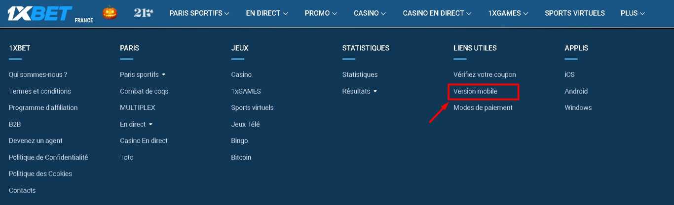 1xBet mobile version
